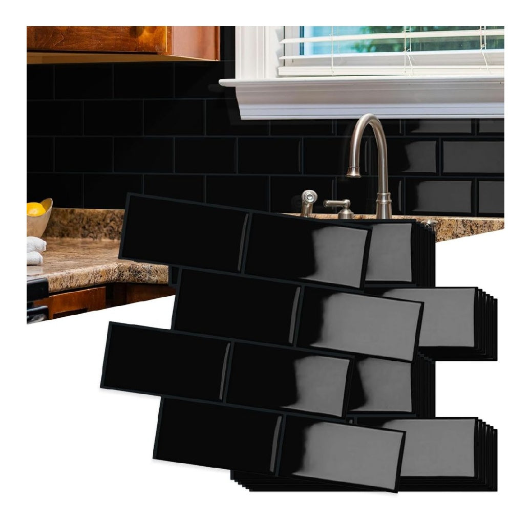 Credence epais Plus Adhesive pour Cuisine Stickers Carrelage Metro Noir 3d Salle de Bain Credence AdhesiveAdhesif Mural Carreaux10Pieces 32 x 269cm