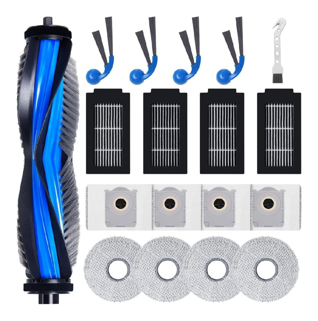 Lot 18 du Accessoires pour Ecovacs Deebot T30C Omni Gen2 / T30C Omni Robot Aspirateur 1 brosse a rouleau 4 filtres Filtre à haute efficacité pour les particules aériennes 4 Chiffons du Nettoyage 4 Sacs a Poussiere 4 Brosses Laterales