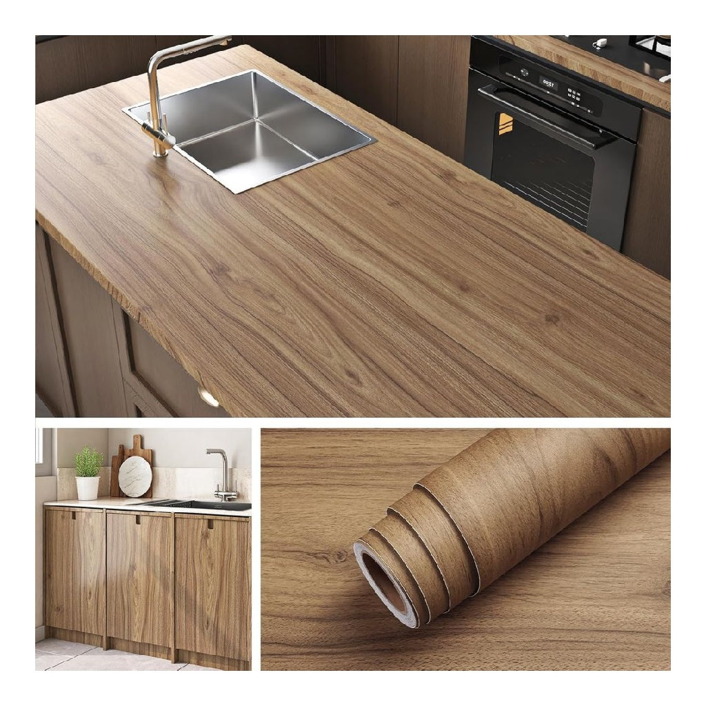 Livelynine Papier Adhesif pour Meuble Bois Chene Revetement Plan du Travail Cuisine 90CMx500CM Papier Peint Autocollant Aspect Bois Vinyle Adhesif Chene Papiers Adhesif pour Meuble Cuisine