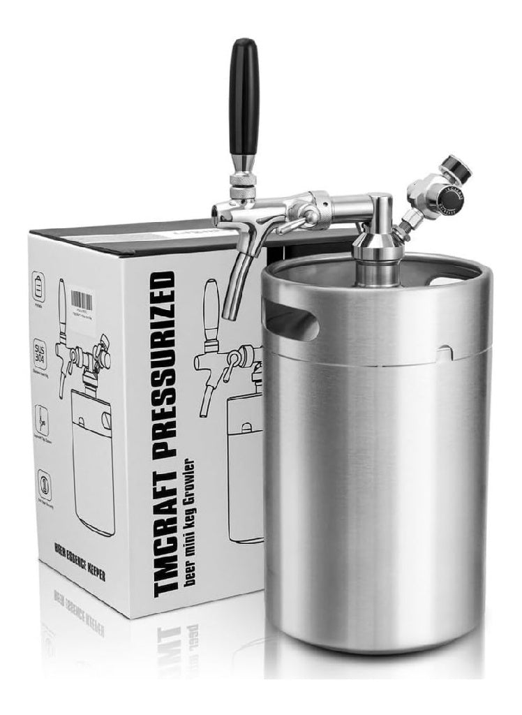 Mini TMCRAFT fut Growler 8 l Systeme de tonneau a pression en acier inoxydable possedant robinet reglable Peut conserver les boissons fraiches et gazeuses pour les brasseries maison
