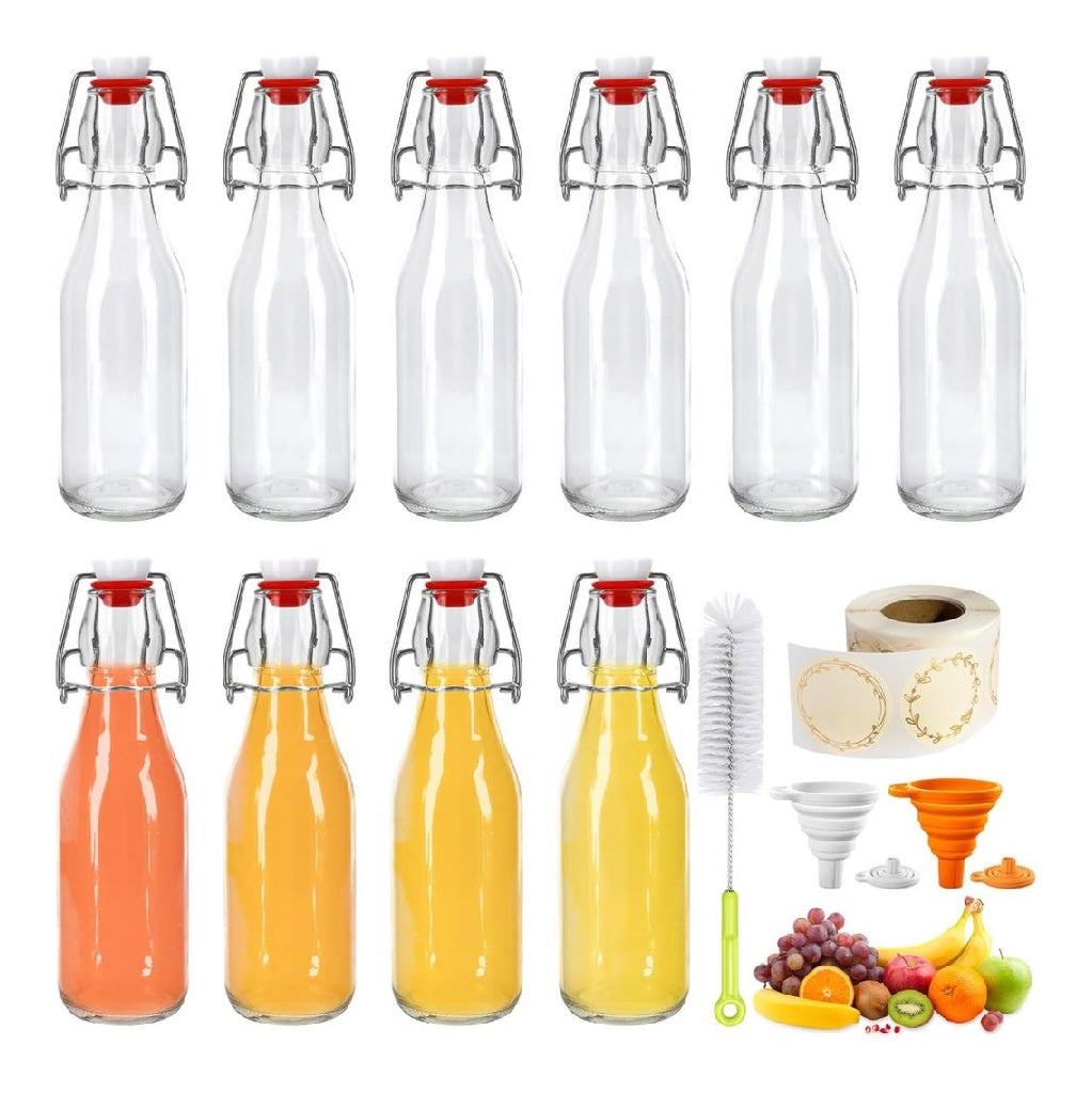 10 Lot de Bouteille en Verre 250ml possedant Bouchon Mecanique Bouteille en Verre Avec Bouchonpour Le Vin L'Huile Remplissage Sirops Boissons Huiles Alimentaires Lot de 10250ml