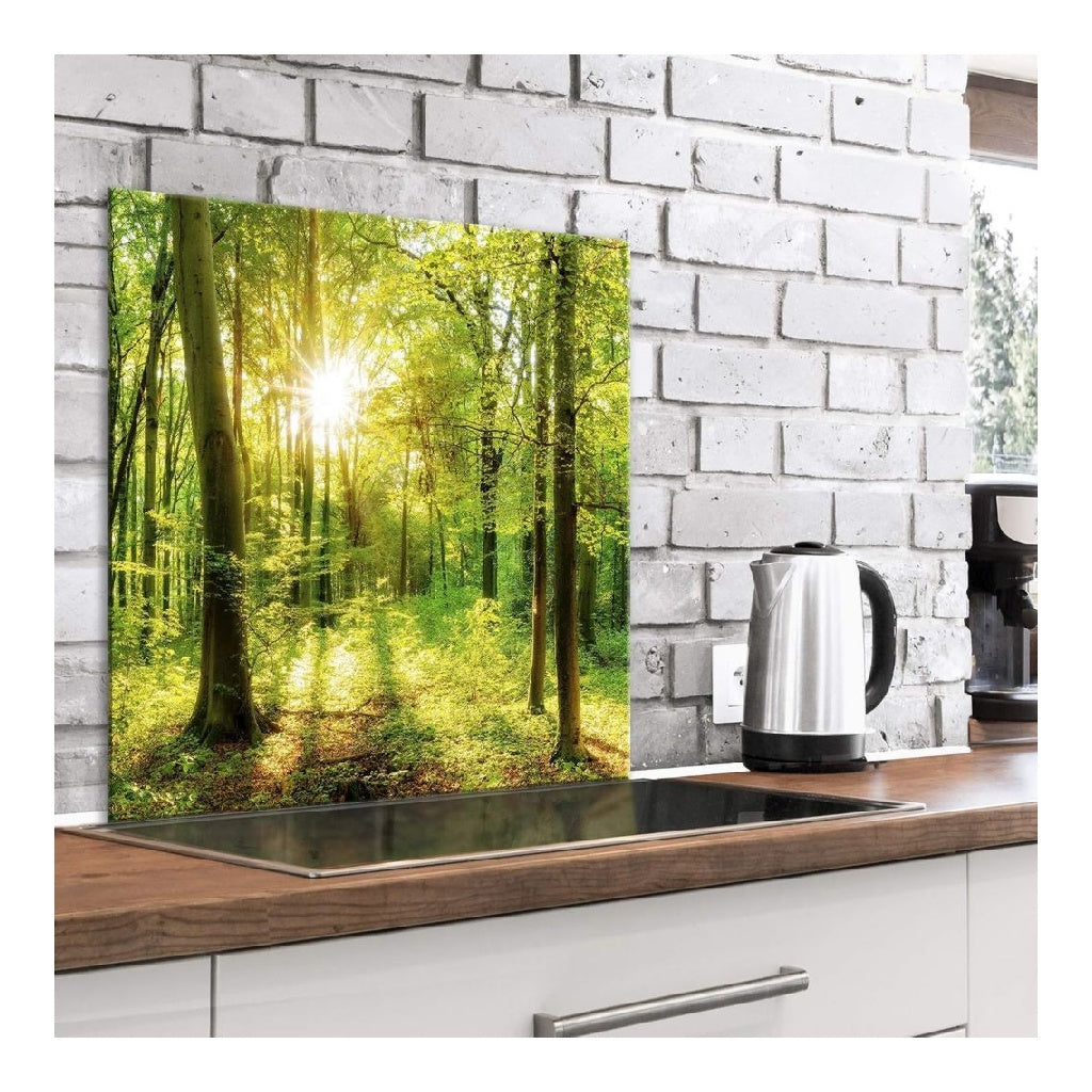 murando Cuisine Credence en Verre Trempe Plaque AntiProjection 80x80 cm 4 mm AntiEclaboussures Resiste a une Chaleur Facile a Nettoyer Deco Moderne Paysage Foret Nature