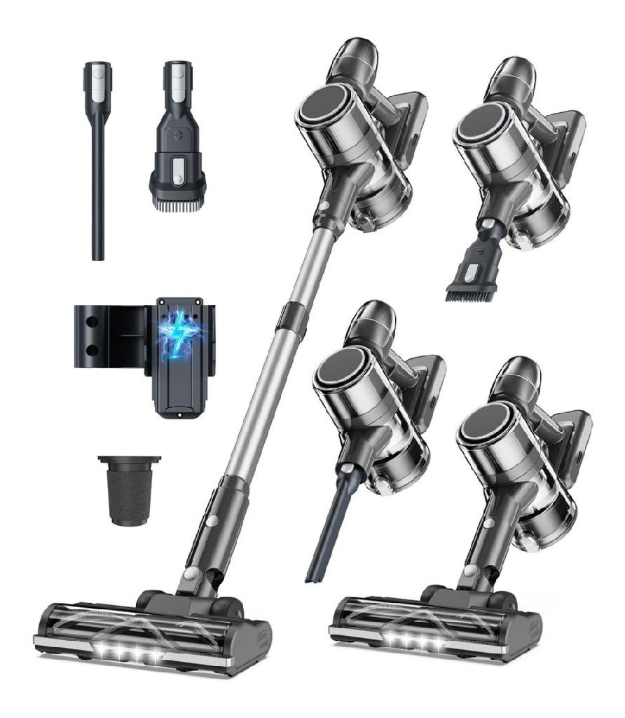 Aspirateur Balai sans Fil Puissant Electrique Silencieux Aspirateurs Balais Autonomie Rechargeable Batterie avec Cyclonique Brosse Diode électroluminescente Cordless Vacuum Cleaner pour Poils d'Animaux Tapis Sols Durs